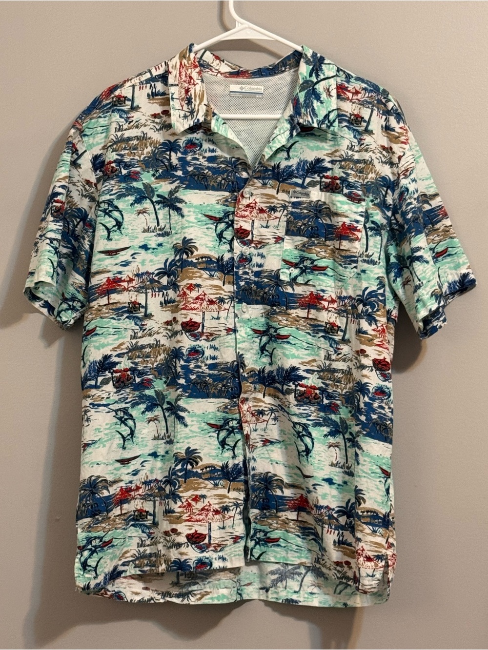 Columbia PFG Men's M‎ Tropical Fishing Hawaiian Button Up Shirt Vented